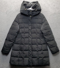 Cole Haan Signature Taffeta Down Puffer Coat Womens M Black Hooded Snap Full Zip