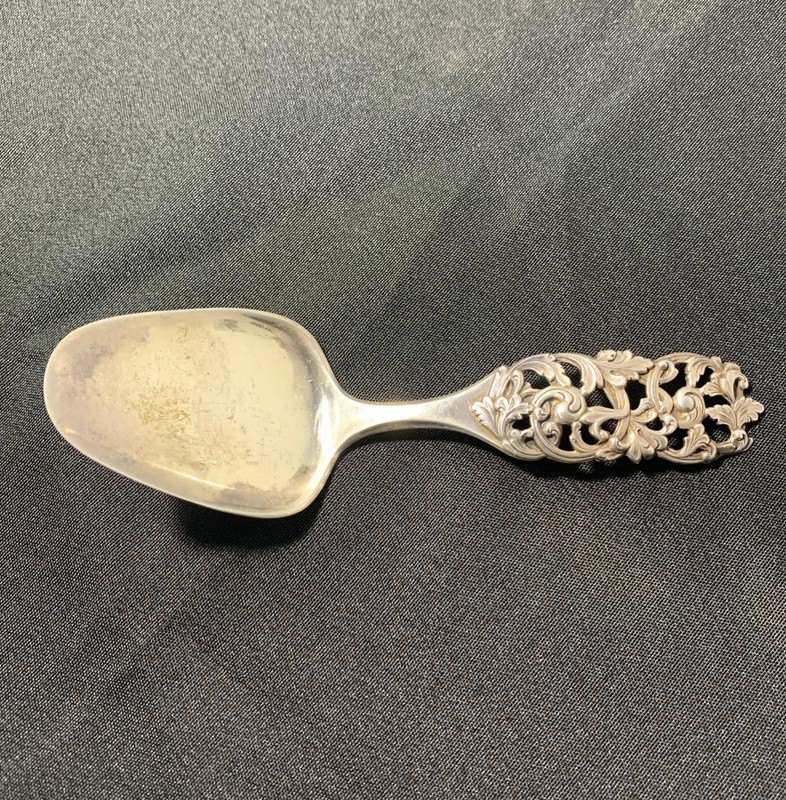 R. Elvesaeter Ornate Serving Spoon 1825 6 1/4 Inches .830 Silver