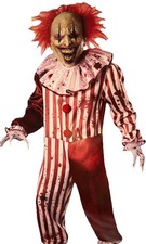 Creepy Circus CLOWN Red Striped Costume Halloween MASK SUIT NECK RUFFLE Gloves S