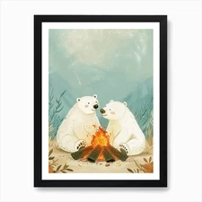 Polar Bear Two Bears Sitting Togeth Framed Wall Art Poster Canvas Print Picture