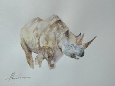 Rhinoceros,  Animal, Watercolor artwork, Handmade, Original painting on paper