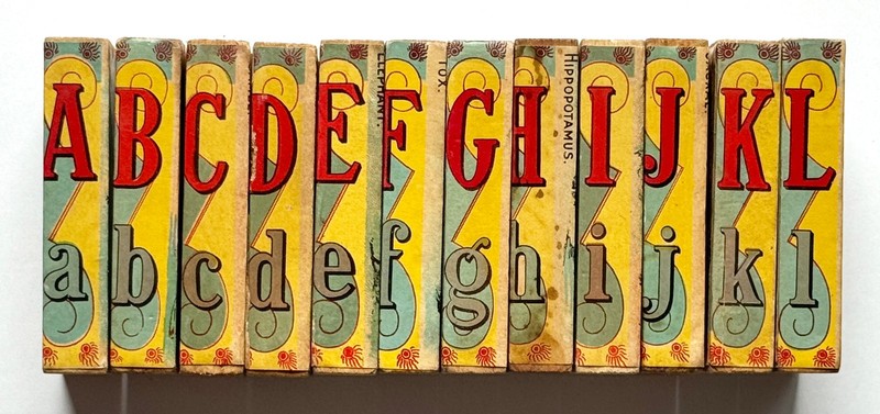 Antique/Vintage Children’s Alphabet Blocks-Paper on Wood-Lithographs-Germany?