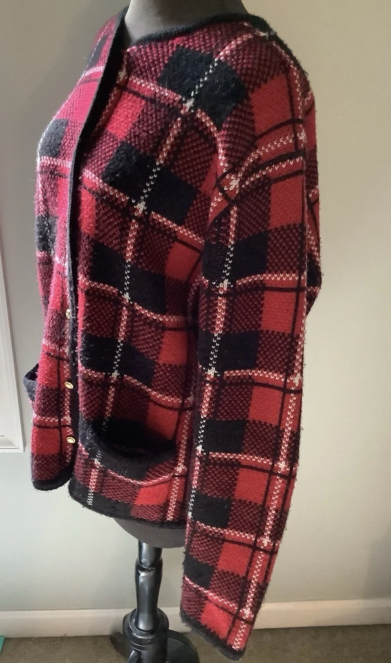 Suéter Cárdigan Grueso Mujer Cuadros Rojo Negro Vacaciones LIZ BAKER De Colección ~ Talla L Foto 3 de 4