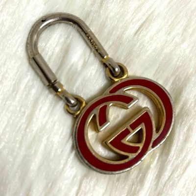 Rare GUCCI Old Gucci GG Double G Red Silver Keyring Keychain Bag Charm Access...