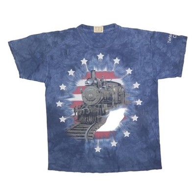 THE MOUNTAIN Herren T-Shirt Blau Tie Dye Grafik L Kurzarm Rundhals Unikat