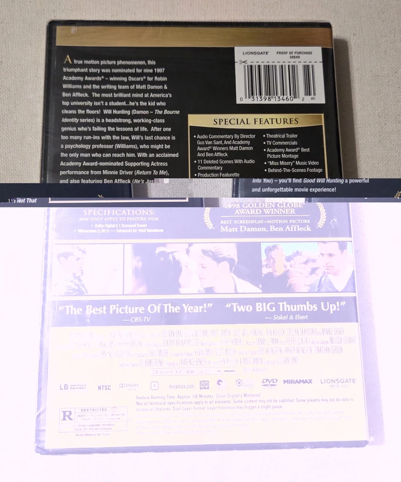 Good Will Hunting DVD (Miramax Collector's Series) Robin Williams, Matt Damon - Image 2 of 2