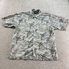 Route 66 Shirt Mens Large Hawaiian Map Palm Tree Print Cotton Button Up