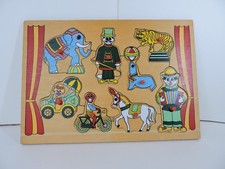 vintage wood tray childrens puzzle circus animals clowns 8 pc