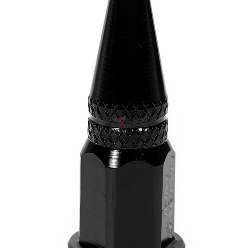 4x Universal 45mm Anodized Aluminum Spiked Style Rim Port Cover Valve Caps Black - Picture 4 of 5