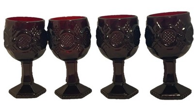 4 Avon 1876 Design Cape Cod Ruby Red Cut Glass Dessert Wine Goblets (4.5'' Tall)