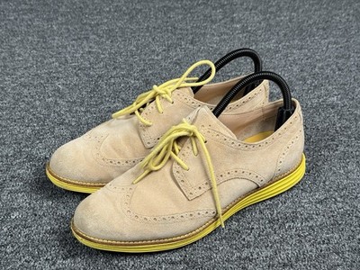 Cole Haan Laura Grand Oxford Shoes Women s 9.5 B Yellow Brown Suede Dress