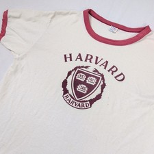 Vintage Champion Harvard University Ringer T-Shirt XL White Maroon Made in USA