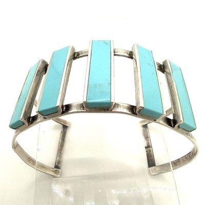 Vintage Kingman Arizona Türkis Armreif 925 Silber Zuni Inlay Handarbeit Armband 