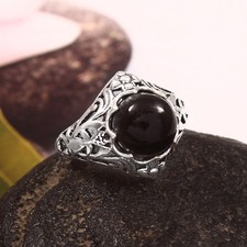 925 Sterling Silver Natural Black Onyx Gemstone Jewelry Ring US All Size 