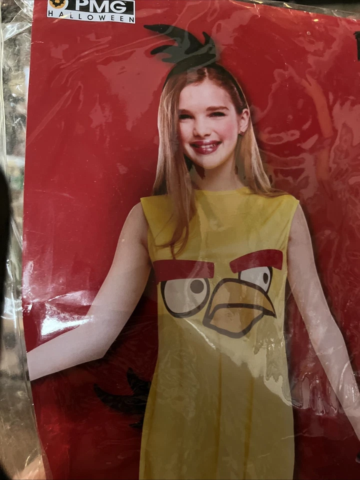 Vestido Angry Birds Niña Preadolescente Pájaro Amarillo, Disfraz Tocado Negro, L 10-12 Foto 2 de 4