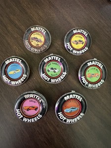 7 Count Mattel HOT WHEELS Vintage Metal Buttons - Jack Rabbit Special, Torero +