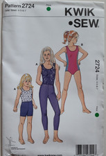 Kwik Sew 2724 Sewing Pattern Kids' Gym Leotard Legging Shorts Sz 4-7Chest 23-26"