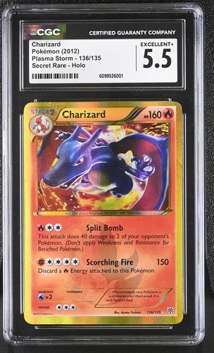 CGC 5.5 Charizard 136/135 Plasma Storm Secret Rare Holo Pokemon Card