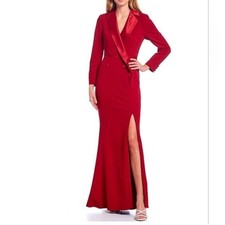 NWT Adrianna Papell 2 Red Crepe Tuxedo Evening Gown Long Double Breasted 130265