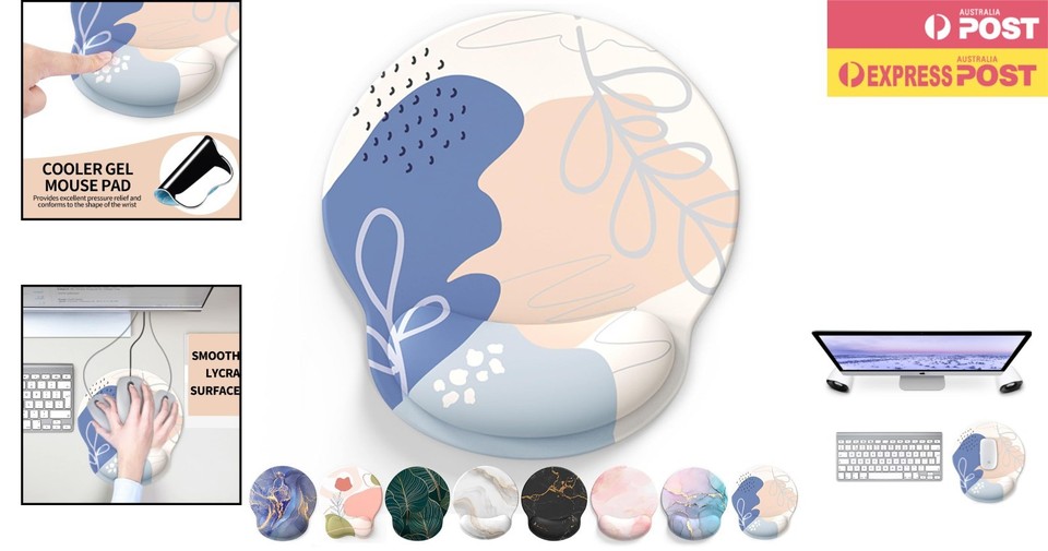 Ergonomic Gel Mouse Pad with Wrist Support - Blue Floral Design for ...