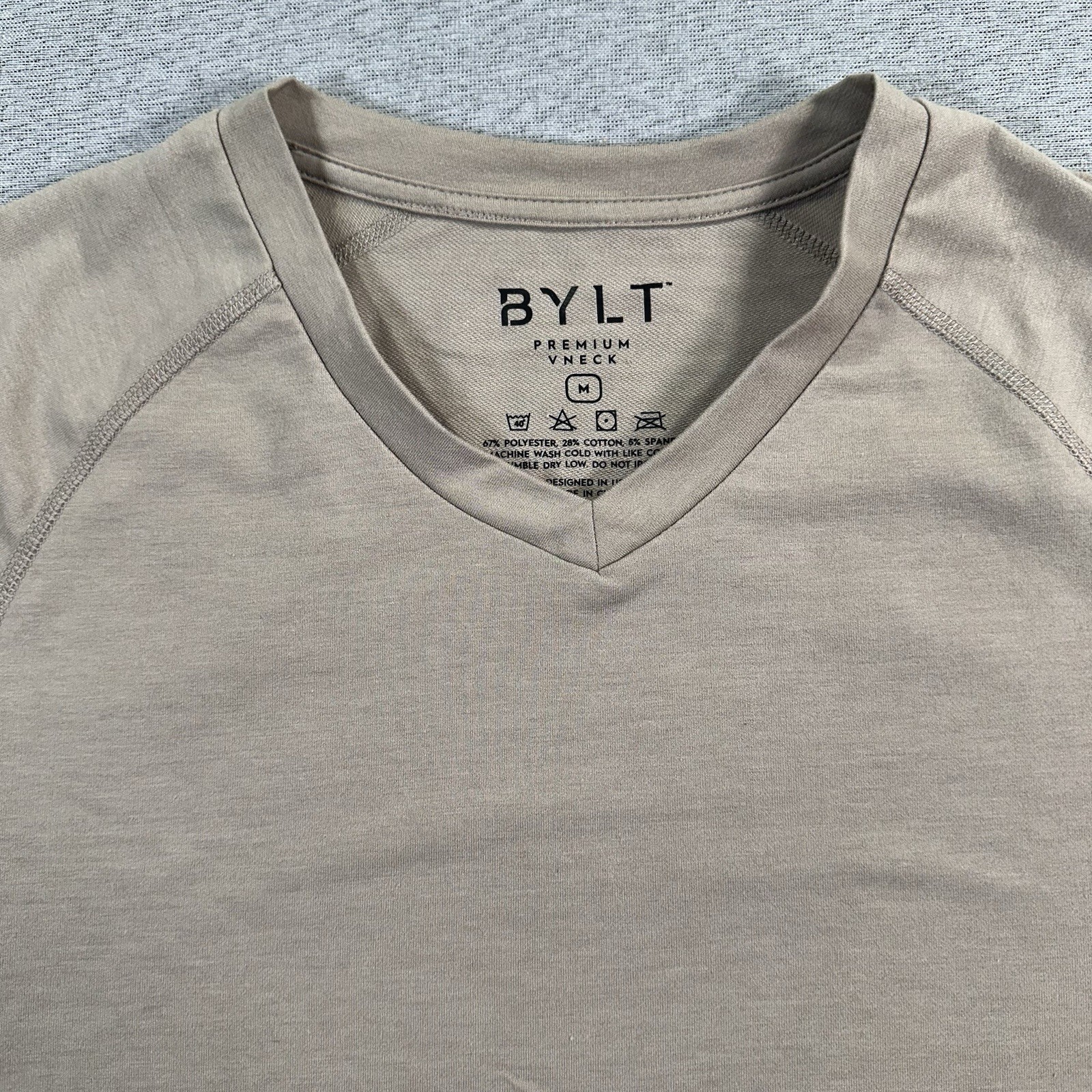 BYLT Shirt Men Medium Beige Solid Lux Basic Tee E… - image 1