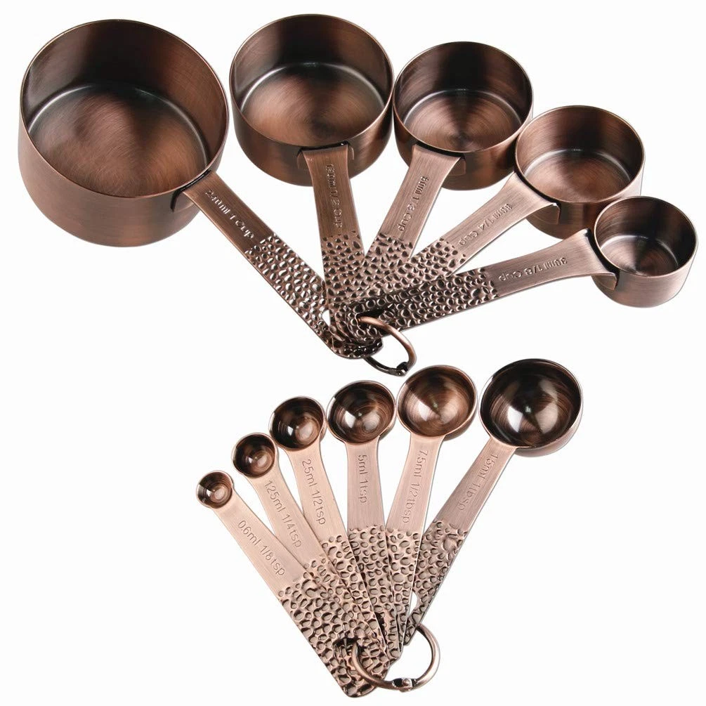 Copper Measuring Cups and Spoons Set, Metric & Stainless Steel 5 Measuring Cu...