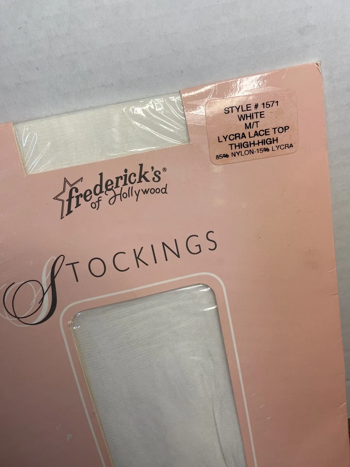 Fredericks of Hollywood Vintage NOS Thigh High Lace Top White Stockings Medium - Image 2 of 4