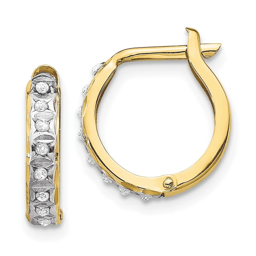 10K Yellow Gold Diamond Fascination Round Hinged Hoop Earrings For Womens