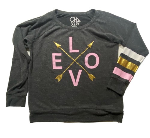 Chaser Love Strick Langarm Raglan Pullover Love Arrows Damen Größe L - Bild 2 von 10