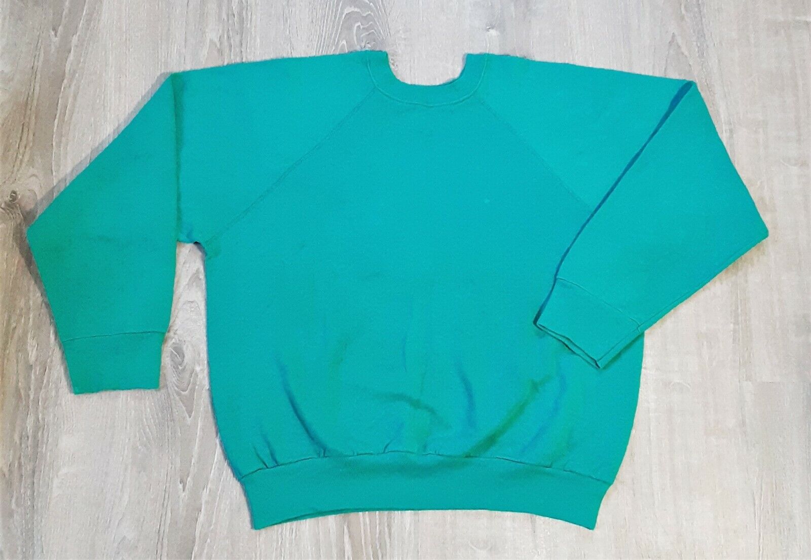 Vintage 80s 90s Tultex USA Teal Raglan Sweatshirt… - image 2