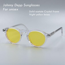 Men round sunglasses johnny depp glasses women hand made night yellow sunglasses