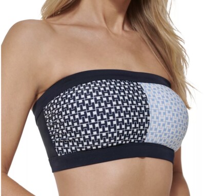 Tommy Hilfiger MULTI Iconic Colorblock Bandeau Bikini Swim Top, Small, $86