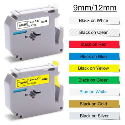 M-K231 M-K221 9mm 12mm Schriftband Kompatibel für Brother P-Touch 60 65 75 80 90