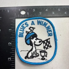 Vtg c 1980s NOS SNOOPY CARTOON DOG BLUE'S A WINNER Snowmobile Racing Patch 00SW