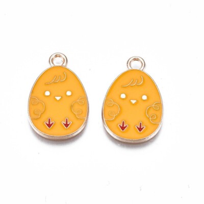 10 Niedliche lächelnde Osterei geformte goldfarbene Charm Anhänger mit Emaille Detail