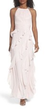 NWT Eliza J Embellished Ruffle Maxi Chiffon Prom Gown Pink/Blush Size 2 $268