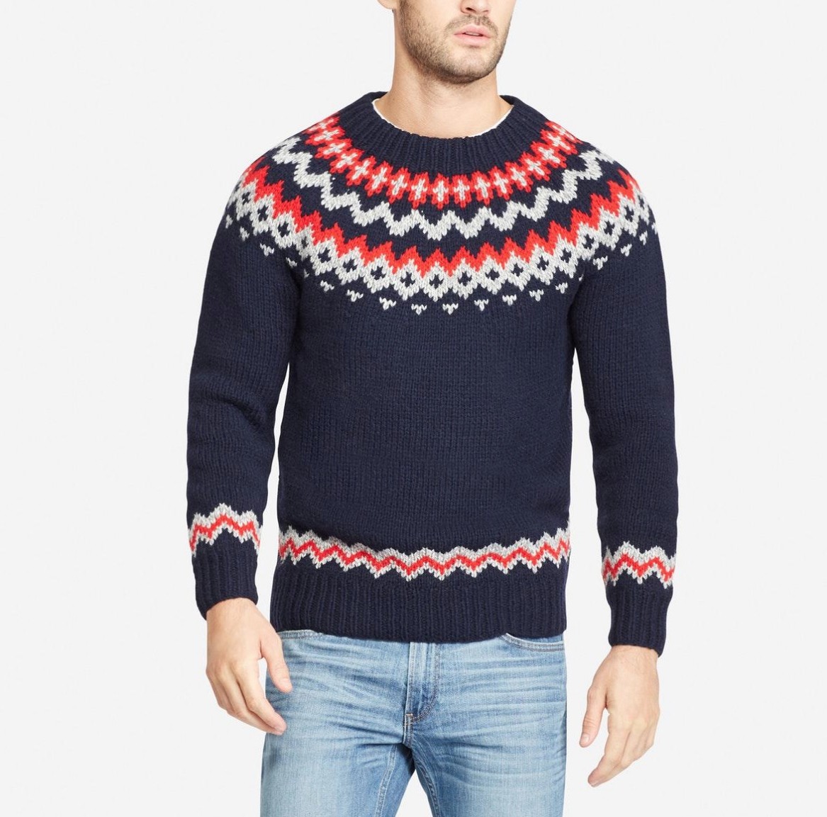 Bonobos Menu0026#039;s Blue Hand-Knit Fair Isle Crew Sweater Jacquard Pattern  Size M | eBay