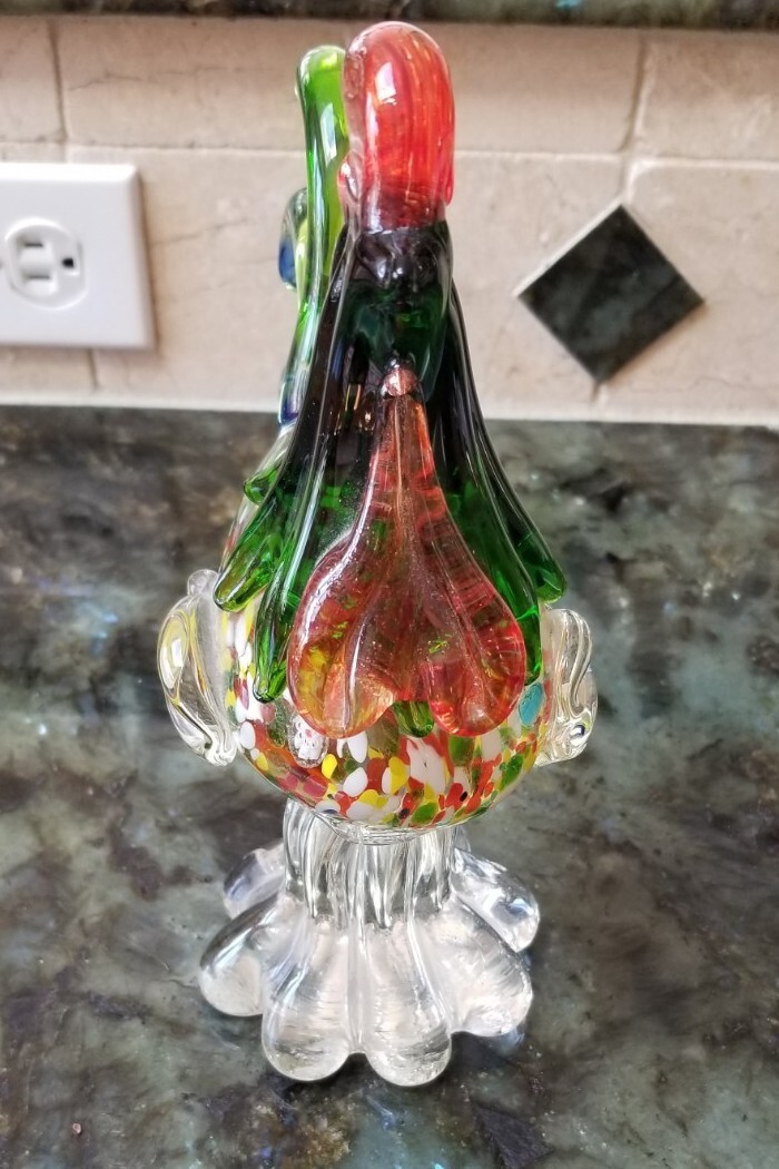 Vintage Murano Style Millefiori Multicolored Art Glass 9” Rooster