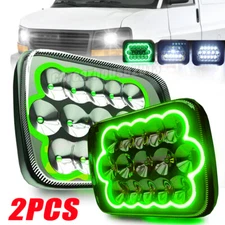 Pair 7x6" LED Headlight Hi/Lo Green DRL for GMC Savana 1500 2500 3500 Safari Van