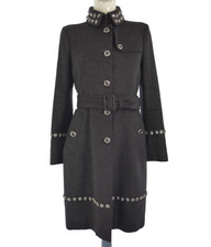 Burberry Coat Cashmere Wool Dark Grey Greenley Studded Beaded Size It40 Uk8