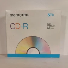 Memorex CD-R 5 Pack 52X 700 MB 80 Min Sealed Blank Sleeves