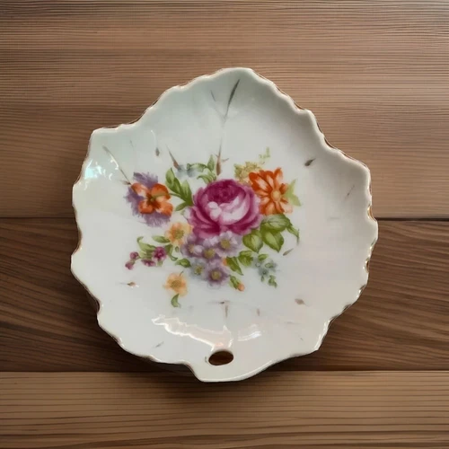 Vintage Nasco Japan Tea Bag Holder Spoon Rest Trinket Plate Leaf Design