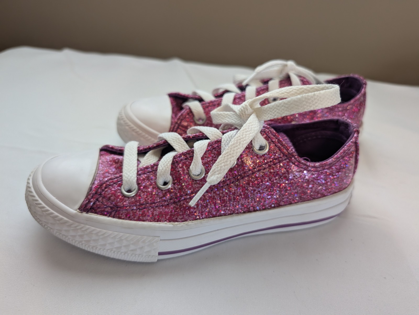 Girls Size 13 Pink Glitter All Star Shoes Patent Shiny Spark