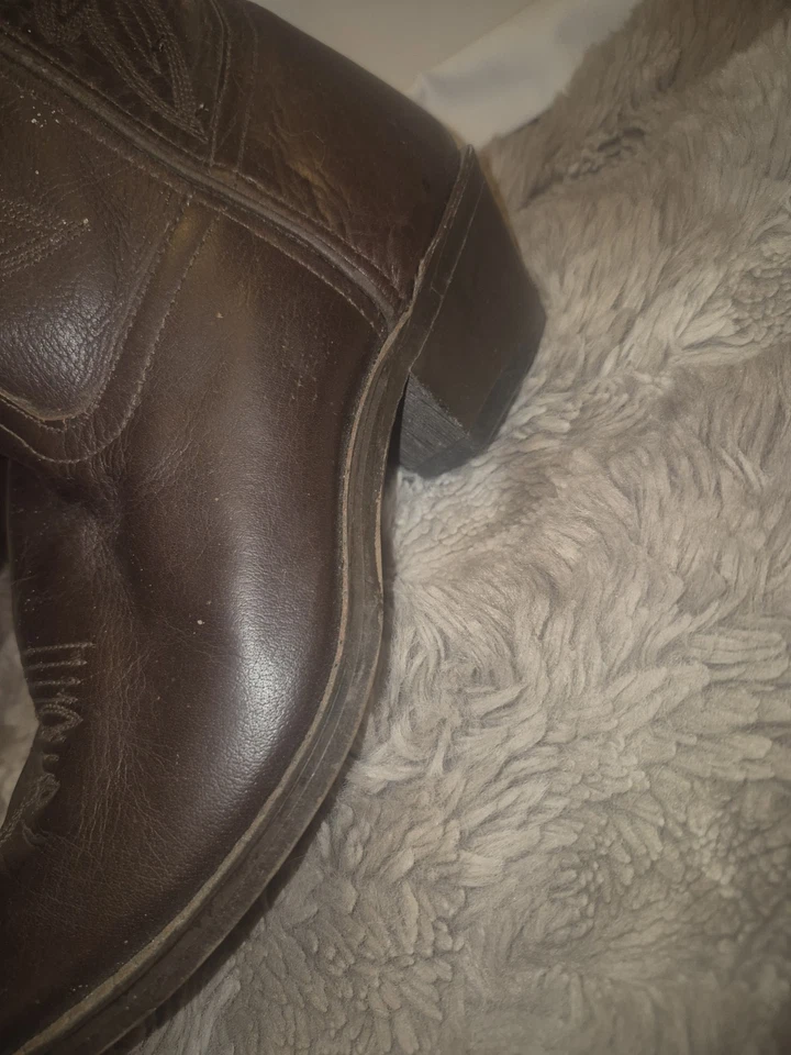 Botas ocidentais vintage Laredo femininas 7,5 M couro marrom cowboy cowgirl feitas nos EUA - Imagem 4 de 4