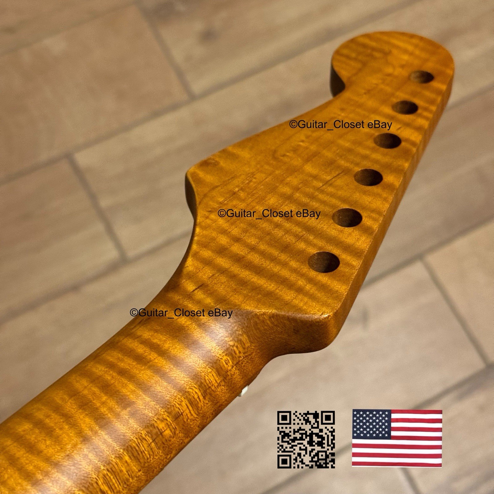 Roasted Flame Maple Strat Guitar Neck Satin Fits Fender & Warmoth Body SM2P
