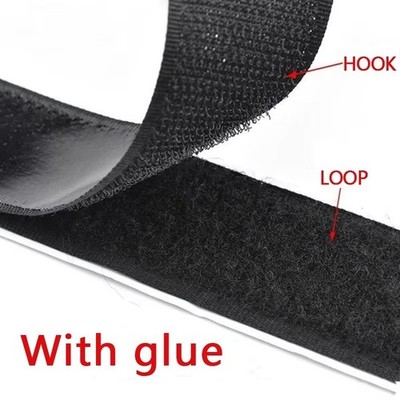 Hook & Loop Strips with Adhesive Heavy Duty Straps Tape with Sticky Back 4PC Blk
