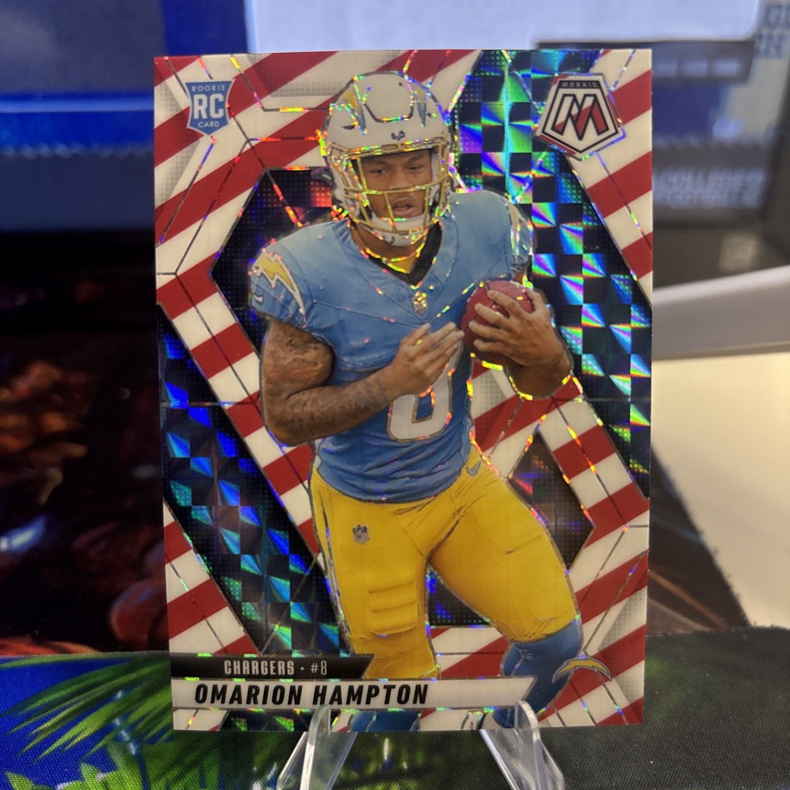 2025 Panini Mosaic OMARION HAMPTON #335 Rookie RED & WHITE STRIPE Prizm SP Rare