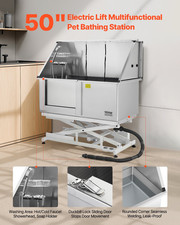 50" Electric Lift Dog Washing Station Stainless Grooming Tub Left Door