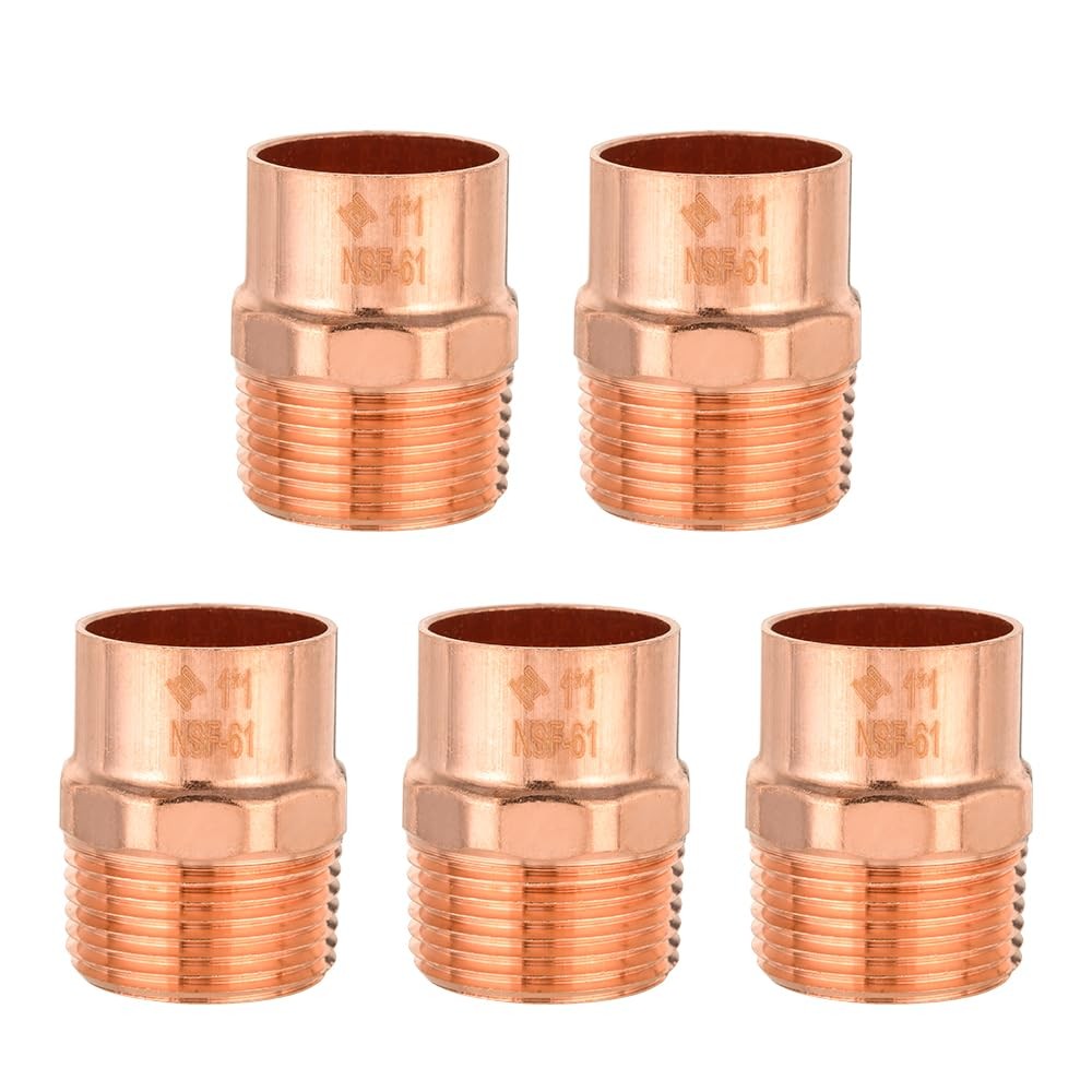 (Pack of 5) EFIELD 1-Inch Copper Male Adapter C x MNPT, LF Copper Plumbing Fitti