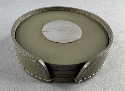 British Airways Concorde Leather & Hallmarked Silver 4 Coaster Set BA Landor Era